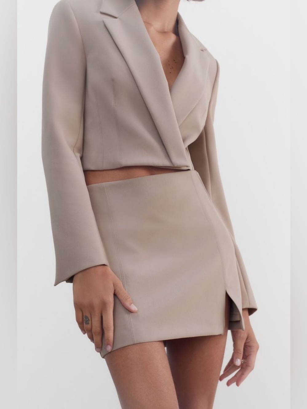 Blogger’s Favorite Zara Cropped Taupe Blazer and Skirt Coords set